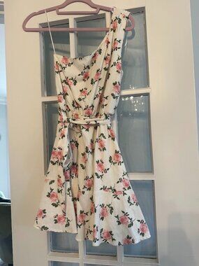 miami one-shoulder cream, floral dress, size small